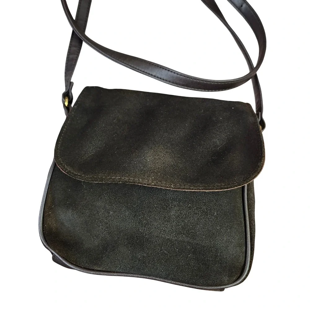 Valerie Stevens Vintage Classic Brown Suede‎ flap crossbody bag 7